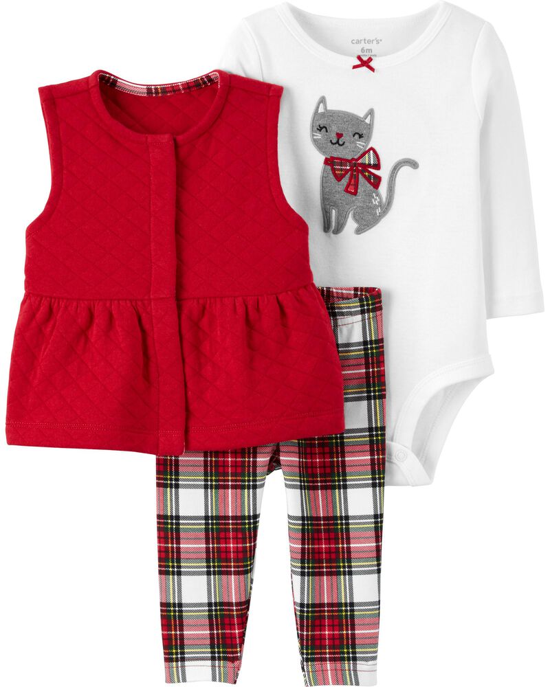 Carters Baby Boys 3 Piece Plaid Patch Little Vest Set